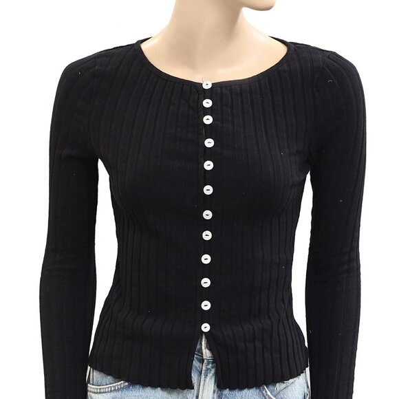 Free People Tilly Long-Sleeve Cardi Blouse Top Knit Ribbed Buttondown XS 280622 - Picture 5 of 7
